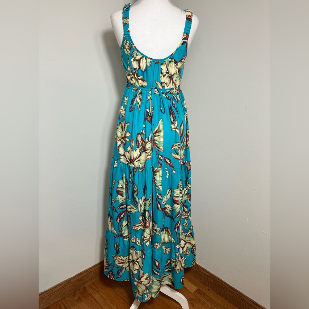 Band Of The Free Sun Dress S Turquoise Cream Paisley Tiered Coastal Cowgirl - Picture 2 of 9